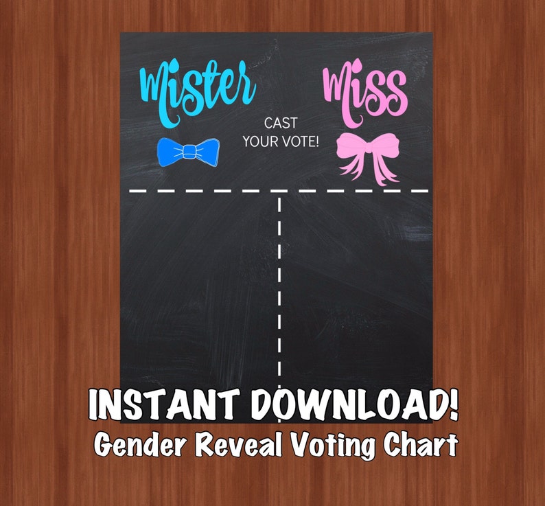 Tableau des votes pour le genre Monsieur ou Miss Monsieur ou Mademoiselle Rose ou bleu Vote pour l'identification du sexe Fête de révélation du sexe Déco image 4
