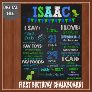 Dinosaur First Birthday Sign Chalkboard Sign Digital Dinosaur Birthday Sign First Birthday Chalkboard Boy Blue and Green 1st image 7