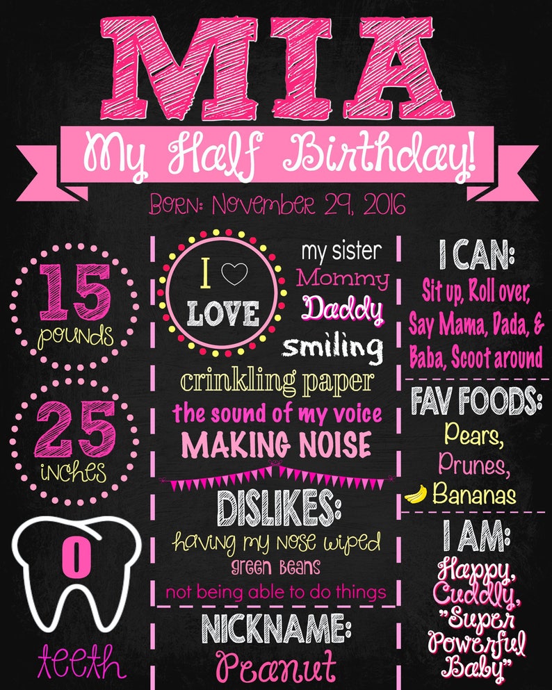 Girl's Half Birthday Chalkboard DIGITAL Six Month Birthday Sign Girl 6 Months Old Pink Half Birthday Sign My Half Birthday Pink image 9