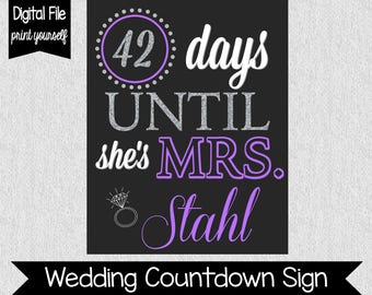 Purple and Silver Wedding Countdown Sign - Bridal Shower Sign - Bridal Shower Countdown - Wedding Shower Decor - Countdown - Days Until