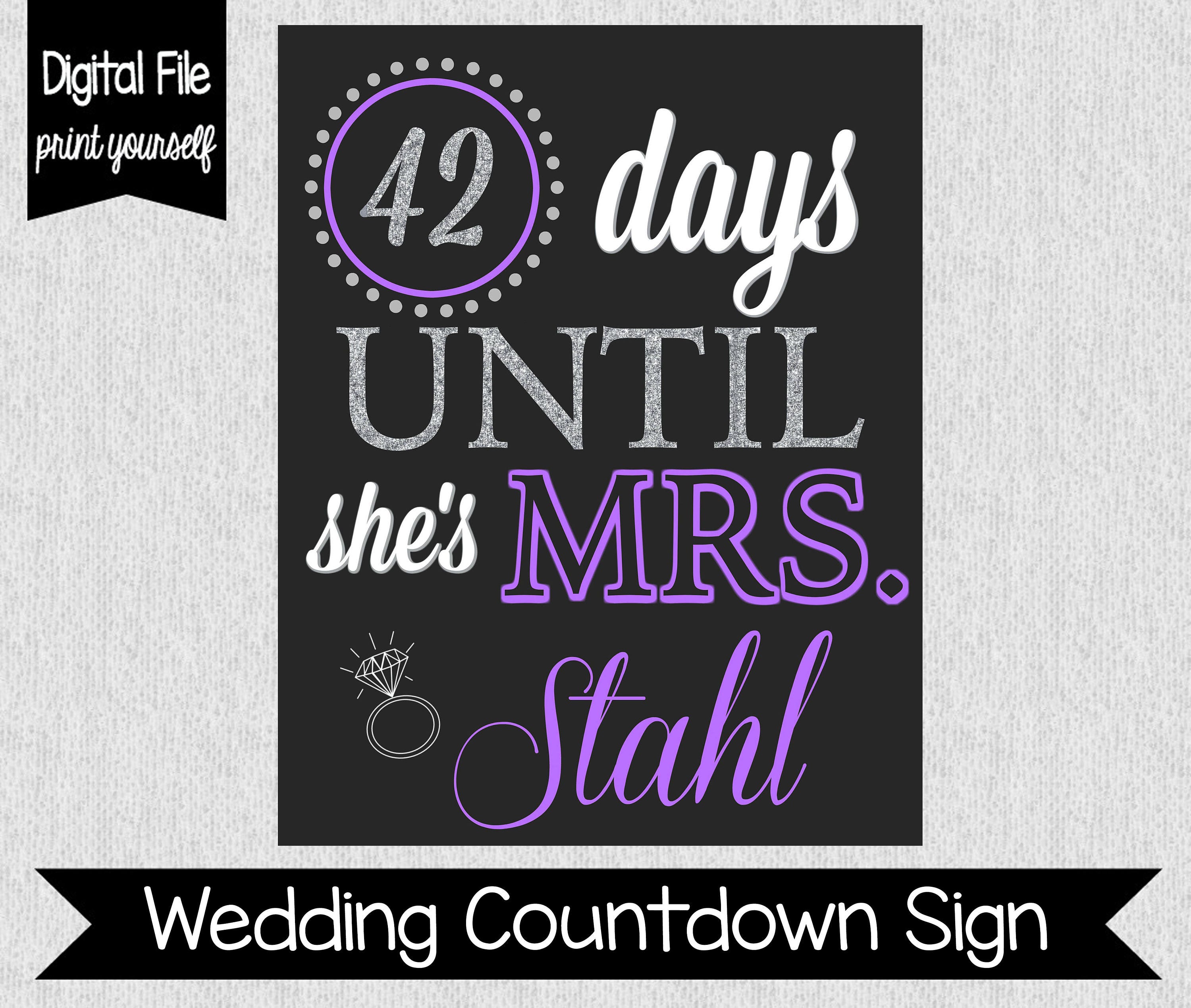 Purple And Silver Wedding Countdown Sign Bridal Shower Sign Etsy