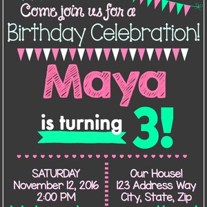 Girls Birthday Invitation Pink and Green Birthday Invites image 2