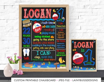 O-Fish-Ally One Chalkboard - Boy's First Birthday Chalkboard - Fishing Birthday Chalkboard - Fishing - Ofishally One - The Big One - Digital