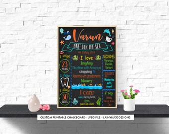 One-der The Sea Birthday Chalkboard - Printable First Birthday Chalkboard - Ocean First Birthday Chalkboard - Boys First Birthday Signs