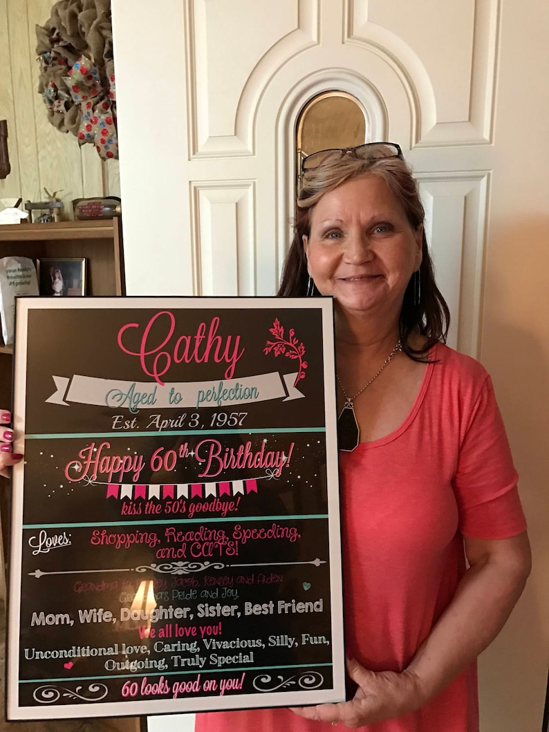 PERSONALIZED Aged to Perfection Woman/'s Birthday Chalkboard 60th Birthday Decor 60th Birthday Board File