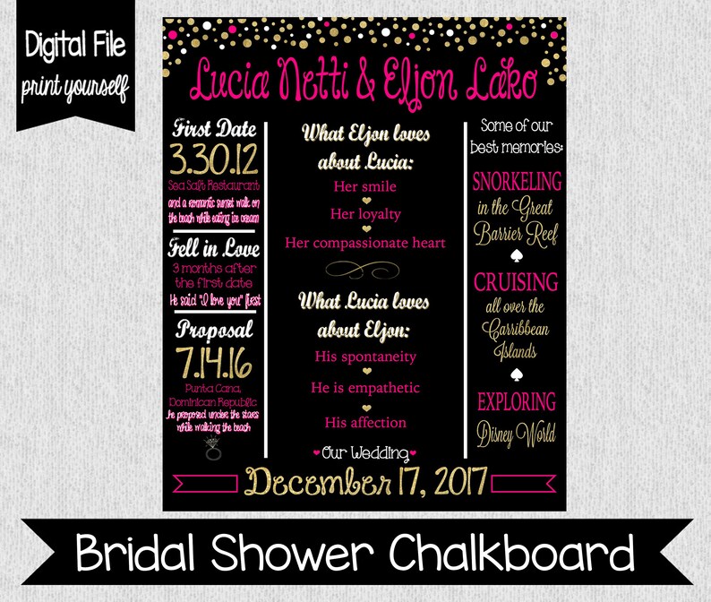 Pink and Gold Bridal Shower Chalkboard Digital Kate Spade Bridal Shower Engagement Bridal Shower Sign Bridal Shower Decor Couple image 1