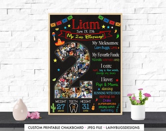 Fiesta 2nd Birthday Chalkboard - Taco Twosday Chalkboard Sign - 2nd Birthday Photo Collage - Number 2 Photo Collage - Digital - Collage