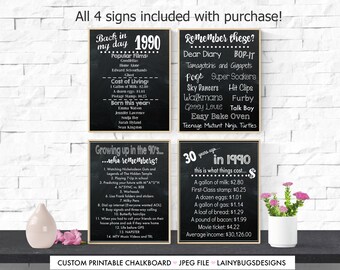 30. Geburtstag Party Dekor - Fun Facts - 90er Jahre Themenparty - 1990 - 90er Jahre Themenparty - 30. Geburtstag - DIGITAL - Tischdekoration - 90er Jahre Baby