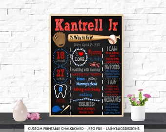 Half Way to One Chalkboard Sign - Print Yourself - Baseball Half Birthday Sign - Custom Half Birthday Sign - 6 Month Old Boy - Baseball Sign