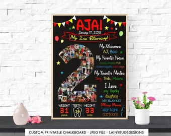 Second Birthday Photo Collage - 2nd Birthday Poster - Photo Collage - 2nd Year Collage - Second Birthday Chalkboard - Girl Boy 2nd Birthday