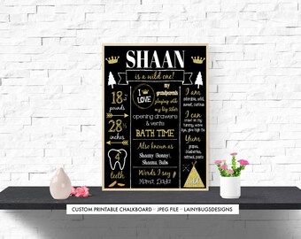 Wild One Chalkboard - Printable First Birthday Chalkboard - Gold First Birthday Chalkboard - Boy's First Birthday Signs - Wild and One Party