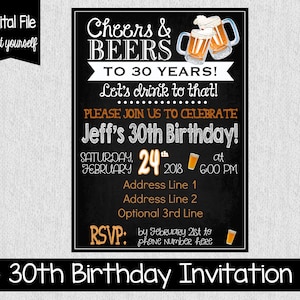 30th Birthday Party Invitation Any Age Digital Adult Birthday Invitation Cheers & Beers Cheers to 30 Years Dirty 30 30th image 1