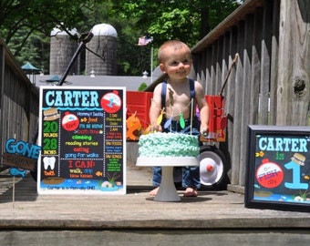 O-Fish-Ally One Birthday Chalkboard, Fishing Themed 1st Birthday Milestone Sign, Fishing Birthday Chalkboard - Ofishally One Party Decor