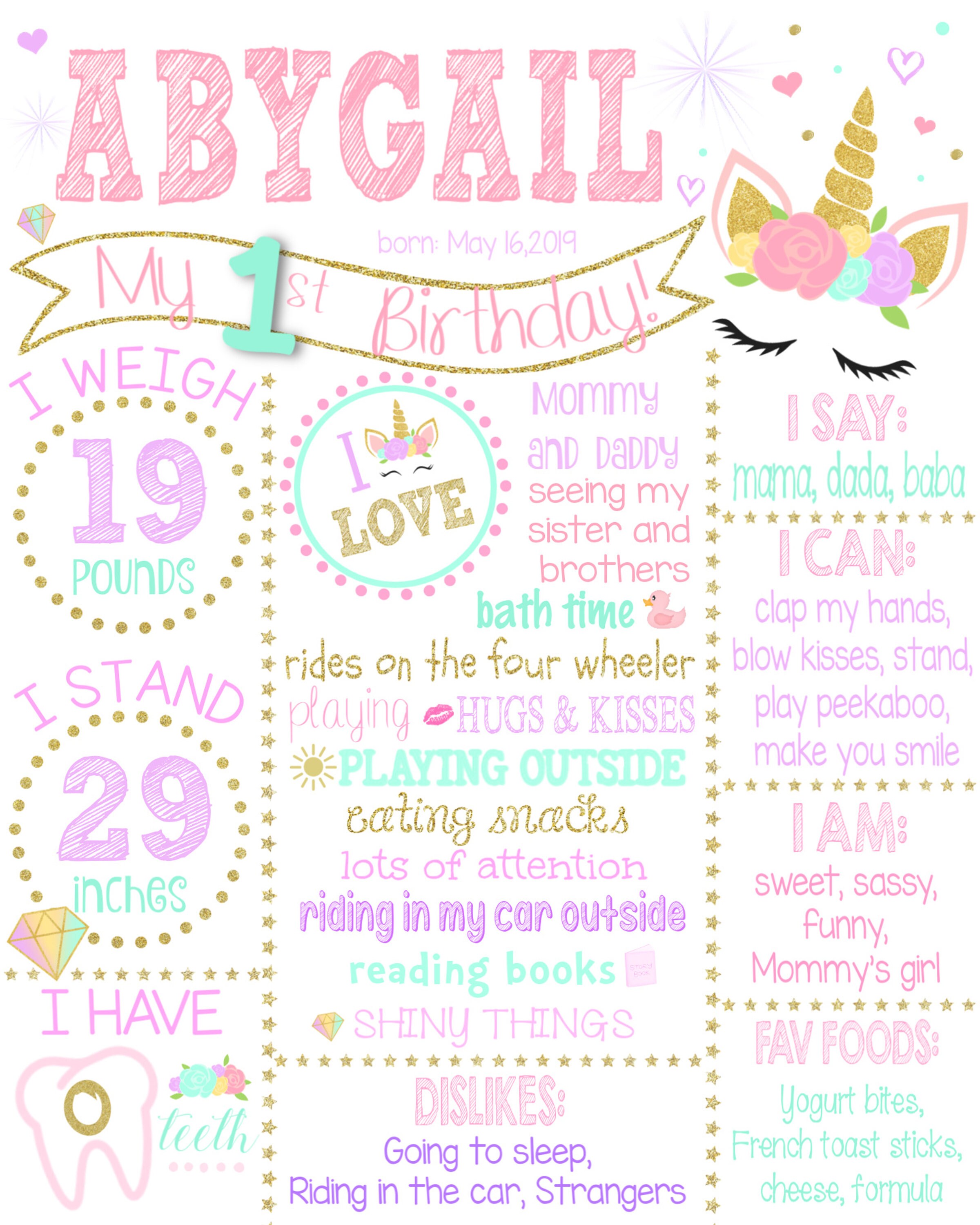 Unicorn First Birthday Sign One Year Old Girl Birthday | Etsy