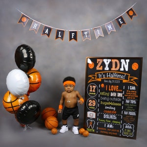 Basketball Half Birthday Chalkboard Baby&#39;s Half Birthday Sign Basketball Themed Photoshoot Props Half Birthday Decorations Print Yourself