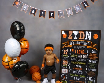 Basketball Half Birthday Chalkboard Sign - Print Yourself - Basketball Theme - Halftime Birthday Sign - 6 Months Old - Basketball Chalkboard