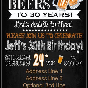 30th Birthday Party Invitation Any Age Digital Adult Birthday Invitation Cheers & Beers Cheers to 30 Years Dirty 30 30th image 3