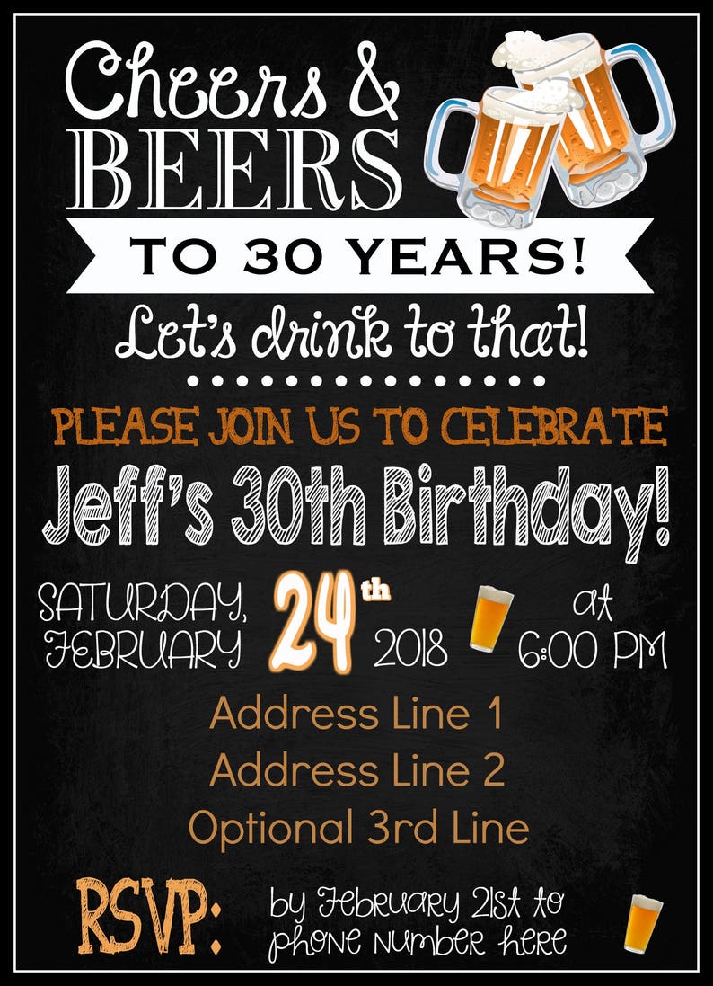 30th Birthday Party Invitation Any Age Digital Adult Birthday Invitation Cheers & Beers Cheers to 30 Years Dirty 30 30th image 3