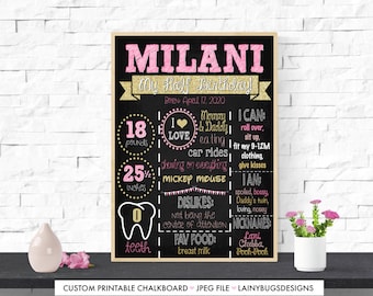 Half Birthday Chalkboard - 6 Month Chalkboard - Digital - Girls Half Birthday - Half Birthday Sign - Pink and Gold  - Baby 6 Month Sign