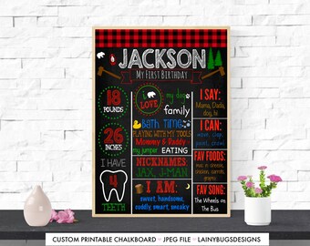 Lumberjack First Birthday Chalkboard - Digital - Woodland Chalkboard - Little Man First Birthday - Flannel Chalkboard - Flannel Party - ONE