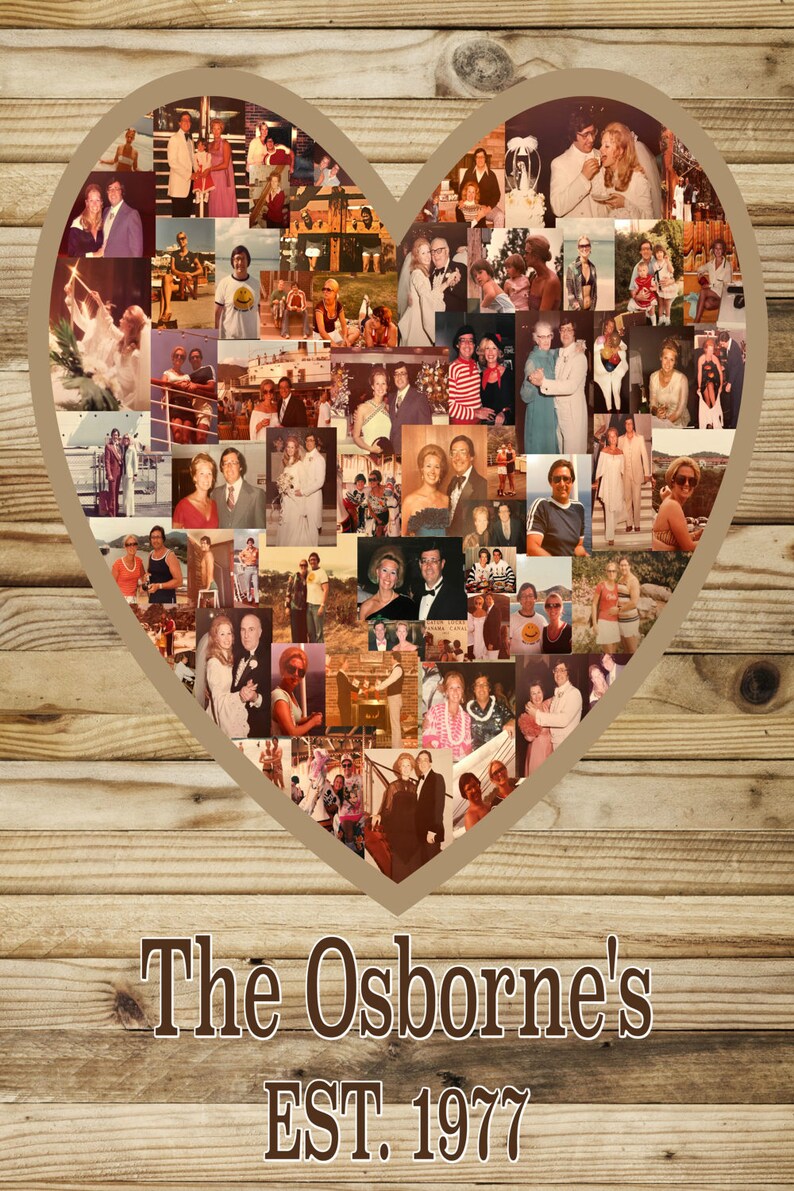 Heart Shaped Photo Collage Anniversary Gift DIGITAL Wooden Background 40th Anniversary 50th Anniversary Any Anniversary image 2