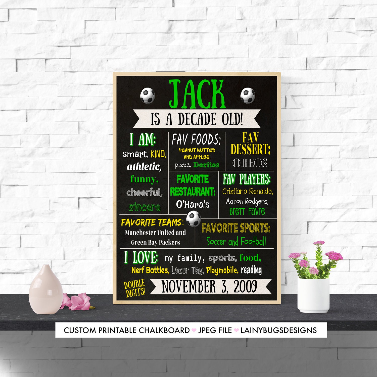 Soccer Themed Birthday Chalkboard - Any Age - Boy's Birthday Chalkboard - 10th Birthday - 13th Birthday - 16th Birthday - 18th Birthday