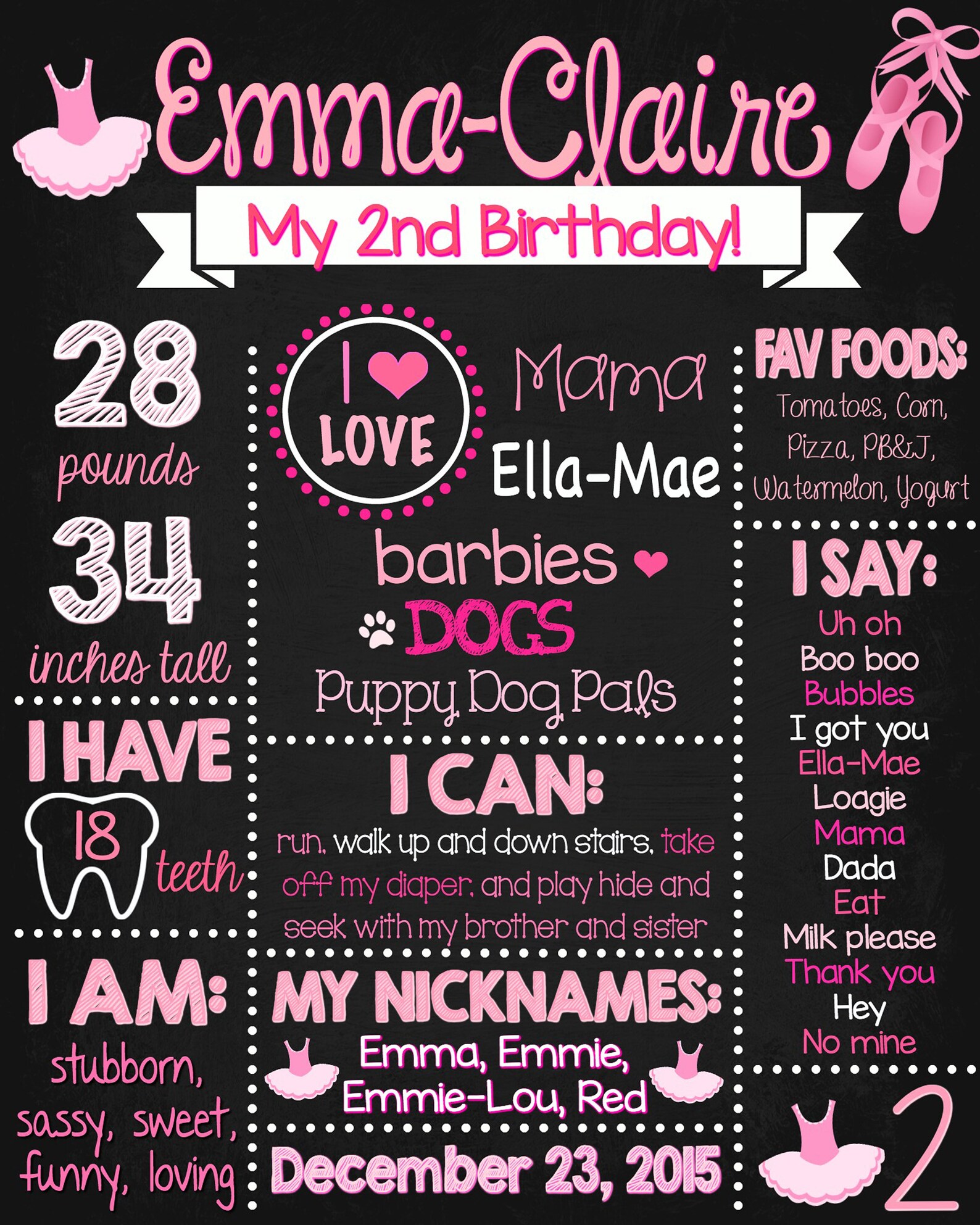 ballet themed 2nd birthday chalkboard - digital - ballerina chalkboard - girl's 2nd birthday chalkboard - pink ballerina cha