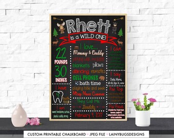 Wild ONE First Birthday Chalkboard - Digital - Onederland Chalkboard - Wild One - Buffalo Plaid First Birthday - Moose Chalkboard -1st