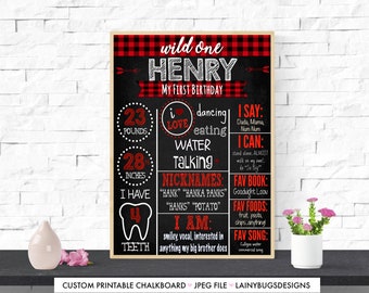 Wild One First Birthday - Wild One Chalkboard - Buffalo Plaid 1st Birthday - Lumberjack Chalkboard - Wild One Chalkboard - One Year Old Boy