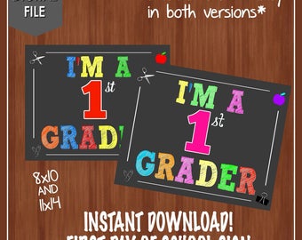 I'm a 1st Grader Sign - First Day of School Chalkboard - First Grader - First Grade Sign - Digital - Instant - First Grade Chalkboard - 1st