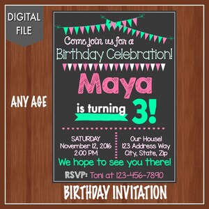 Girls Birthday Invitation Pink and Green Birthday Invites image 3