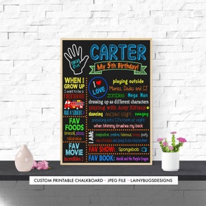 Boys 5th Birthday Chalkboard Sign - Printable 5th Birthday Chalkboard - High Five Birthday Chalkboard - 5th Birthday Signs - Print Yourself