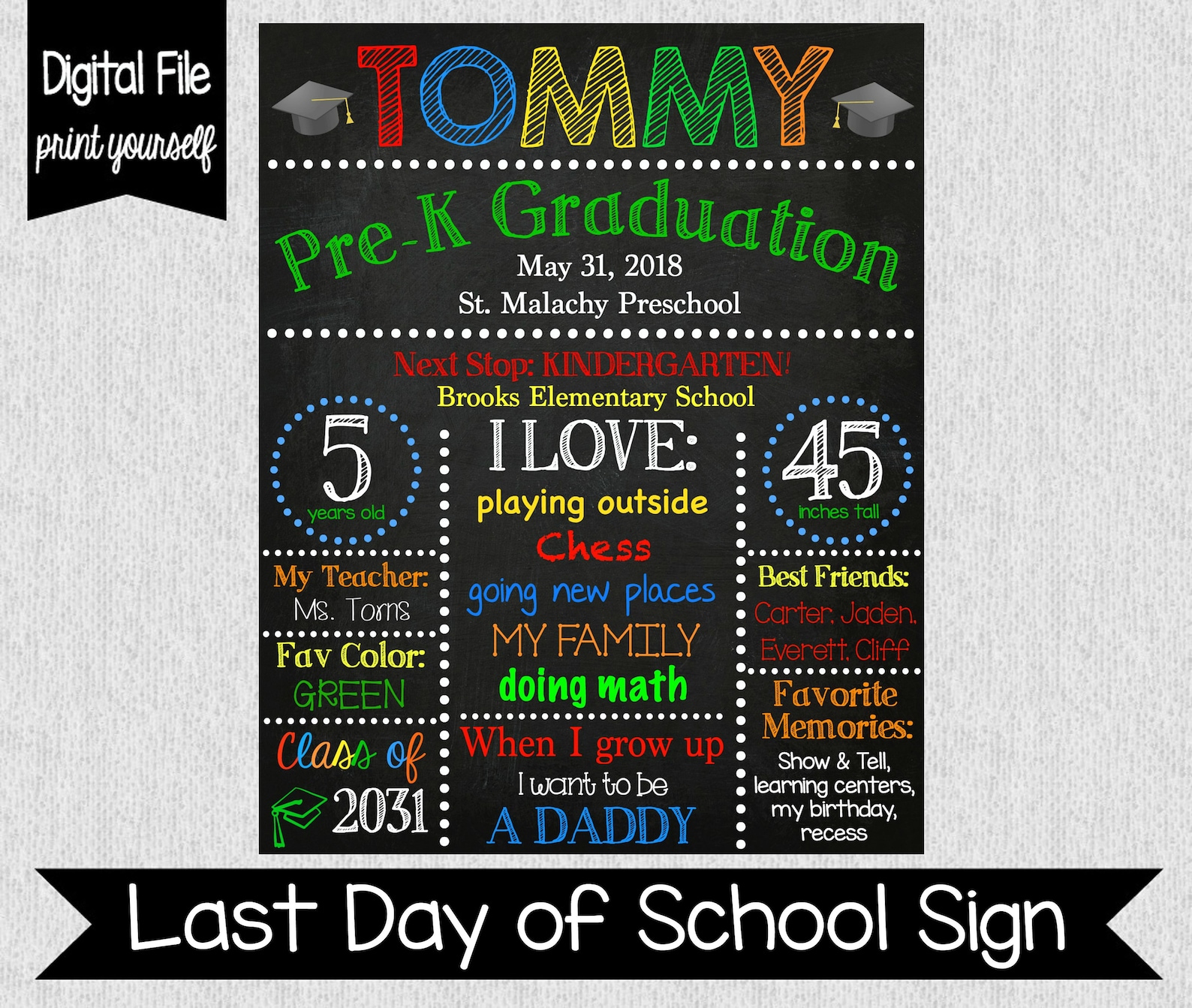 Prek Graduation Chalkboard Preschool Chalkboard Sign Etsy