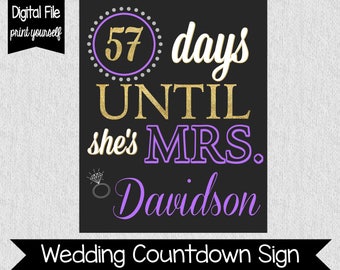 Purple and Gold Wedding Countdown Sign - Bridal Shower Sign - Bridal Shower Countdown - Wedding Shower Decor - Countdown - Days Until