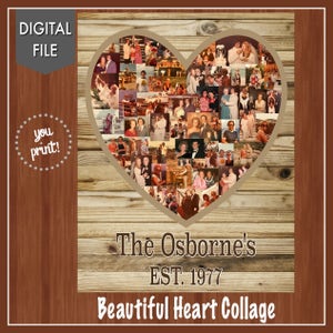 Heart Shaped Photo Collage Anniversary Gift DIGITAL Wooden Background 40th Anniversary 50th Anniversary Any Anniversary image 5