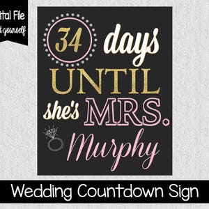 Pink and Gold Wedding Countdown Sign Bridal Shower Sign image 1