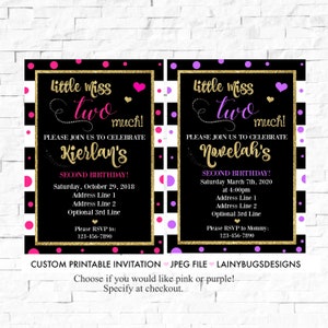 Little Miss Two Much Birthday - Two Much Birthday Invitation - 2nd Birthday Invitation - Pink and Gold Birthday Invite - 2nd Birthday Girl