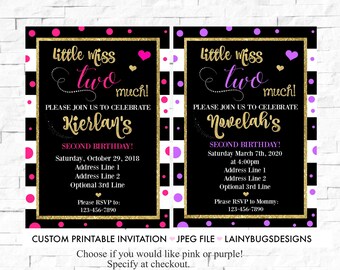 Little Miss Two Much Birthday - Two Much Birthday Invitation - 2nd Birthday Invitation - Pink and Gold Birthday Invite - 2nd Birthday Girl