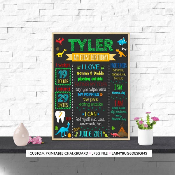 Dinosaur First Birthday Chalkboard - Print Yourself - Dinosaur Birthday Party - Boys 1st Birthday Sign - Dinosaur Party Decor - 1st Birthday