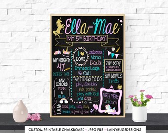 Unicorn Birthday Chalkboard - 5th Birthday Chalkboard - DIGITAL - Unicorn Birthday Sign - Unicorn Birthday Chalkboard - Any Age - Girls