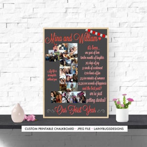 One Year Anniversary Photo Collage Printable Number One Collage Personalized Anniversary Gift for Husband or Wife Dating Anniversary image 1