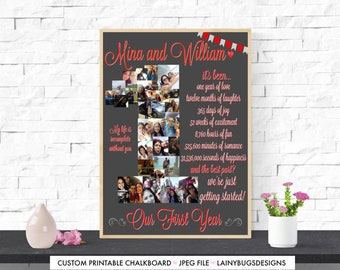 One Year Anniversary Photo Collage - Printable Number One Collage - Personalized Anniversary Gift for Husband or Wife - Dating Anniversary