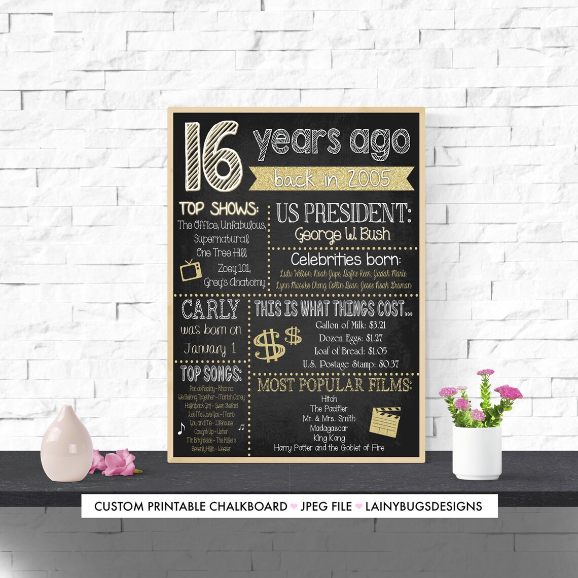 16 Years Ago 16th Birthday Fun Facts The Year You Were Etsy