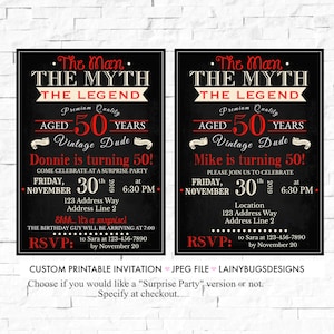 Vintage Dude 50th Birthday Party Invitations - Print Yourself - E-vite- Men&#39;s 50th Birthday Invitation - The Man, The Myth, The Legend Party