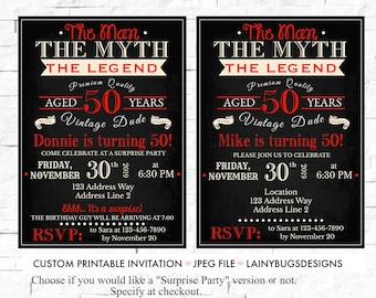 Vintage Dude 50th Birthday Party Invitations - Print Yourself - E-vite- Men's 50th Birthday Invitation - The Man, The Myth, The Legend Party