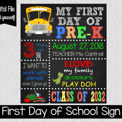 First Day of School Chalkboard Sign Editable DIGITAL FILE | Etsy