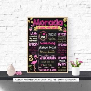 Letrero de pizarra de cumpleaños de flamenco - Pizarra para 3.er cumpleaños - Letrero de pizarra imprimible - Flamenco para 3.er cumpleaños - Fiesta de tres años