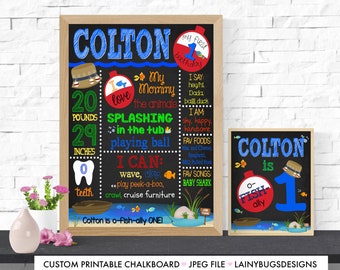 O-Fish-Ally One Chalkboard - Printable Boy's First Birthday Chalkboard - Fishing Birthday Chalkboard - Fishing Themed Birthday Party Sign