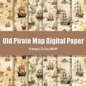 Pack de papier numérique de cartes parchemin nautiques - Fond numérique sans couture - Pages de scrapbooking - Fond de vieilles cartes pirates - Utilisation commerciale