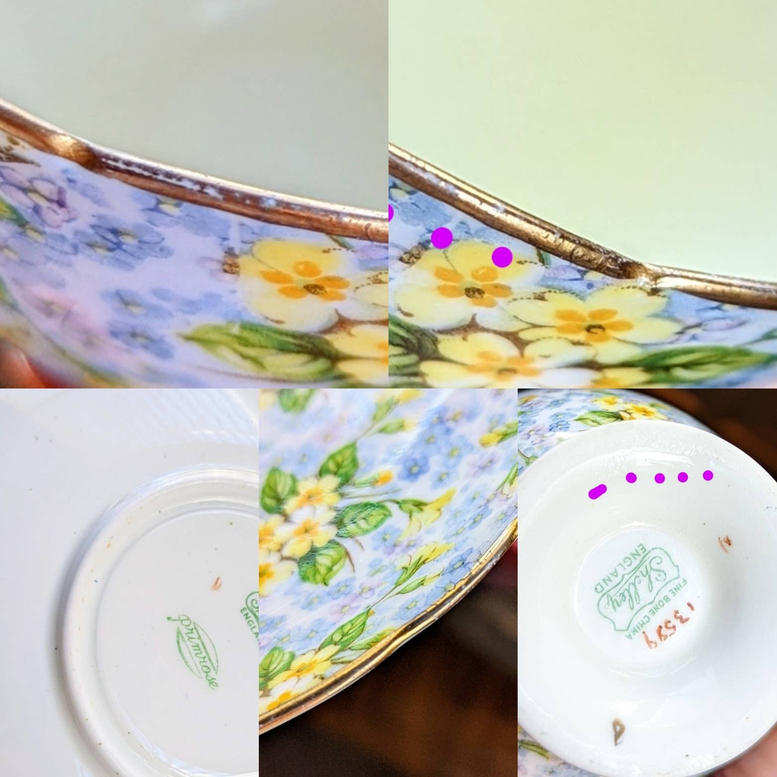Shelley Bone China Tea Cup & Saucer: Chintz Primrose Pattern